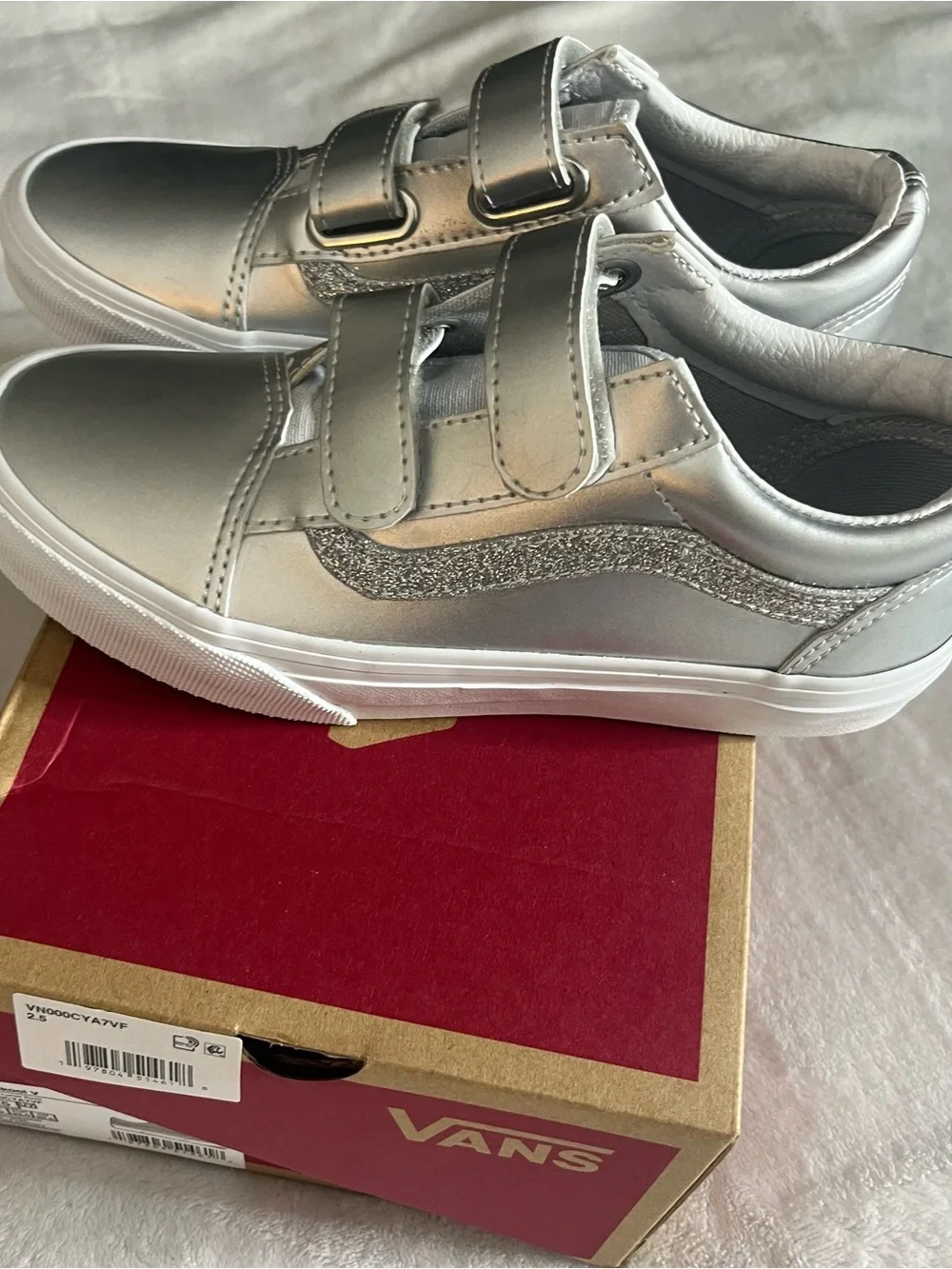 Kids Old Skool Dazzeled Lunar Gray Metallic Silver Glitter Sneakers Sz 2.5~NWB